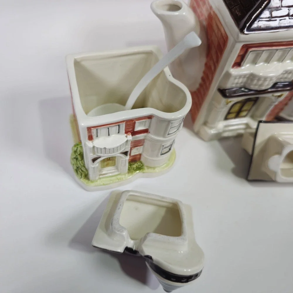 Vintage Otagiri 2Pc Hand Painted Cottage House Teapot and Sugar Set Japan